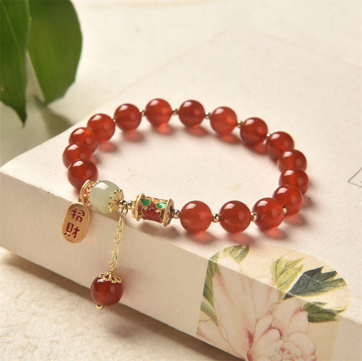 Natural Red Agate Jade Confidence Fortune Blessing Charm Bracelet