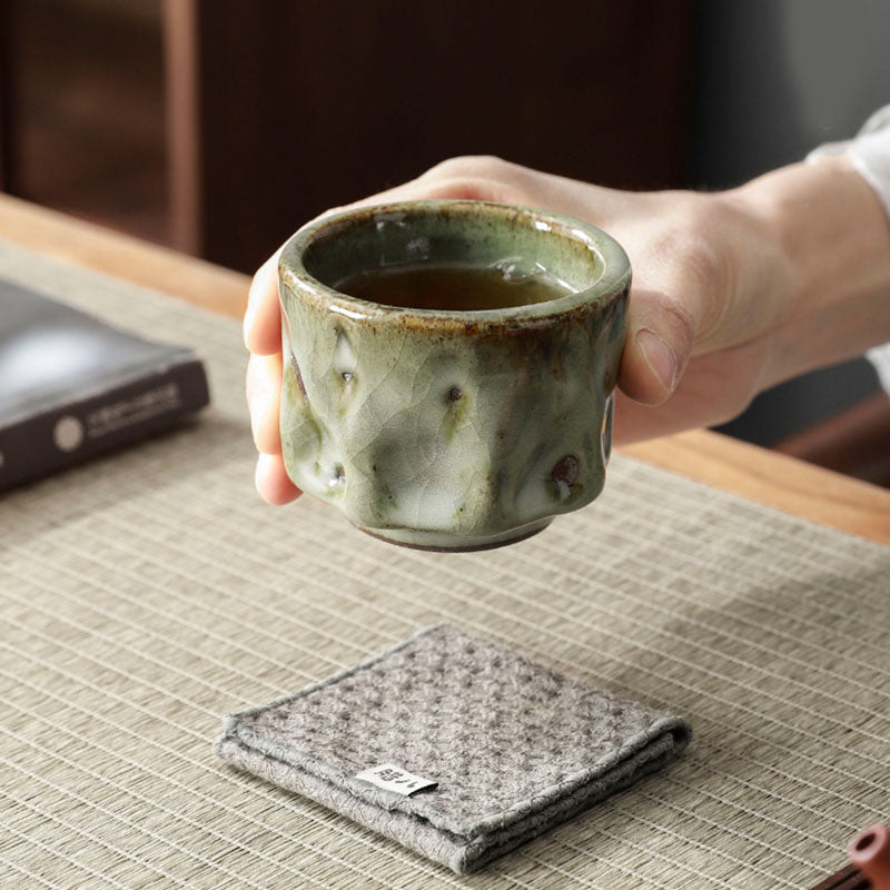 Buddha Stones Handcrafted Simple Cracked Ice Texture Chinese Jianzhan Ceramic Teacup Kung Fu Tea Cup