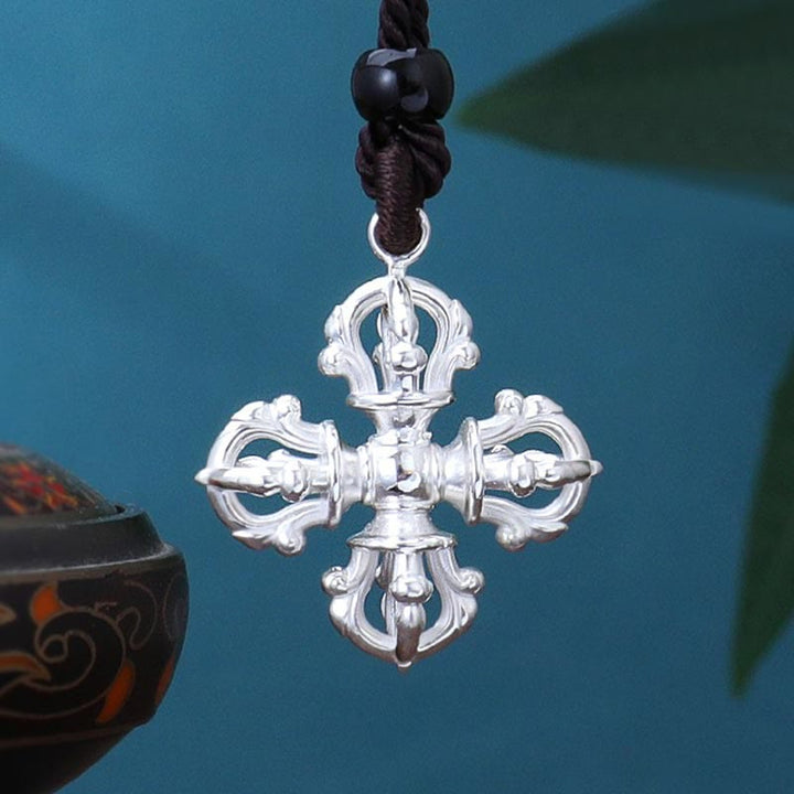 999 Sterling Silver Double Dorje Vajra Spiritual Power Strength Necklace Pendant