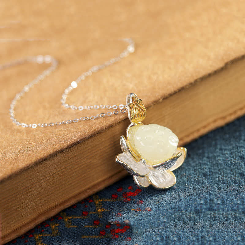 White Jade Lotus Flower Happiness Necklace