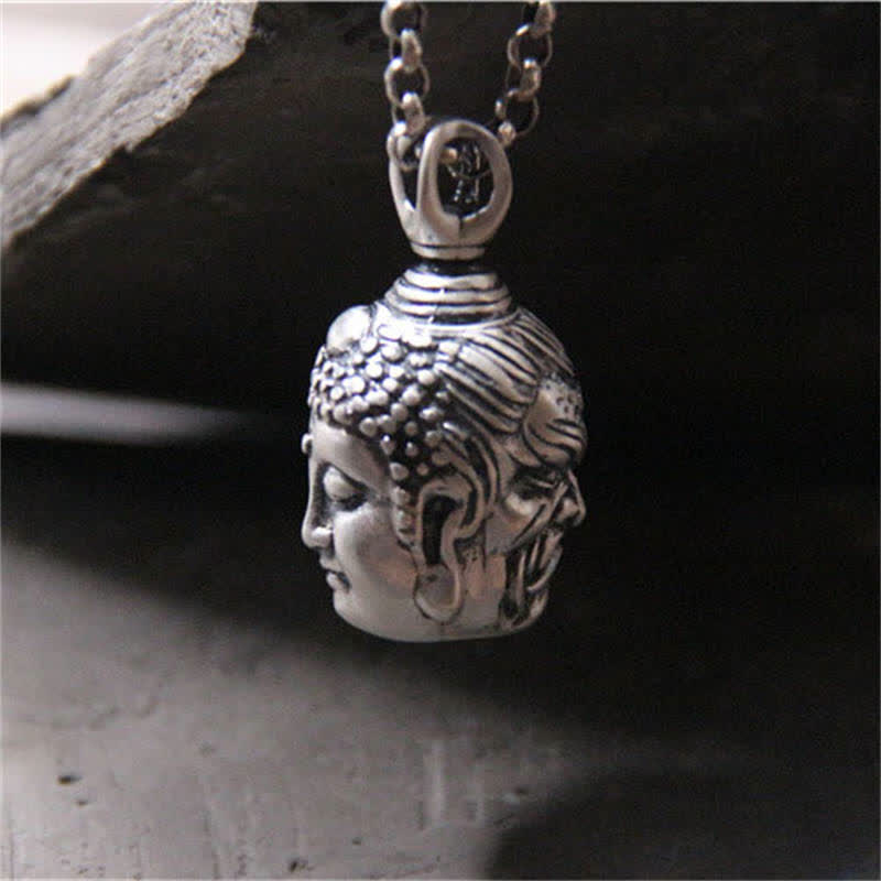 999 Sterling Silver Buddha Demon Serenity Necklace Pendant