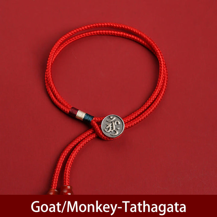 Buddha Stones 925 Sterling Silver Chinese Zodiac Luck Braided Red String Double Layer Bracelet