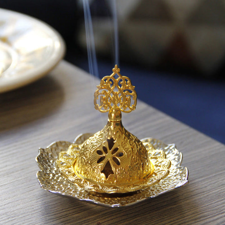 Gold Leaf Coaster Spiritual Mini Alloy Metal Incense Burner