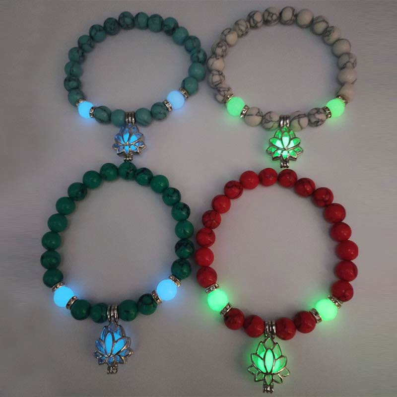 Buddha Stones Tibetan Turquoise Glowstone Luminous Bead Lotus Protection Bracelet