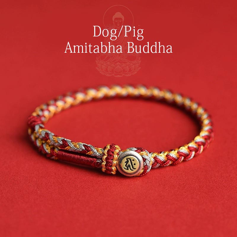 Buddha Stones Handmade 925 Sterling Silver Year of the Dragon Chinese Zodiac Natal Buddha Protection Rope Bracelet