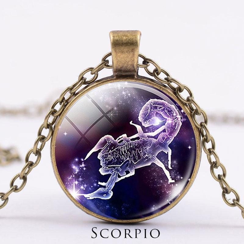 12 Constellations of the Zodiac Moon Starry Sky Protection Blessing Necklace Pendant