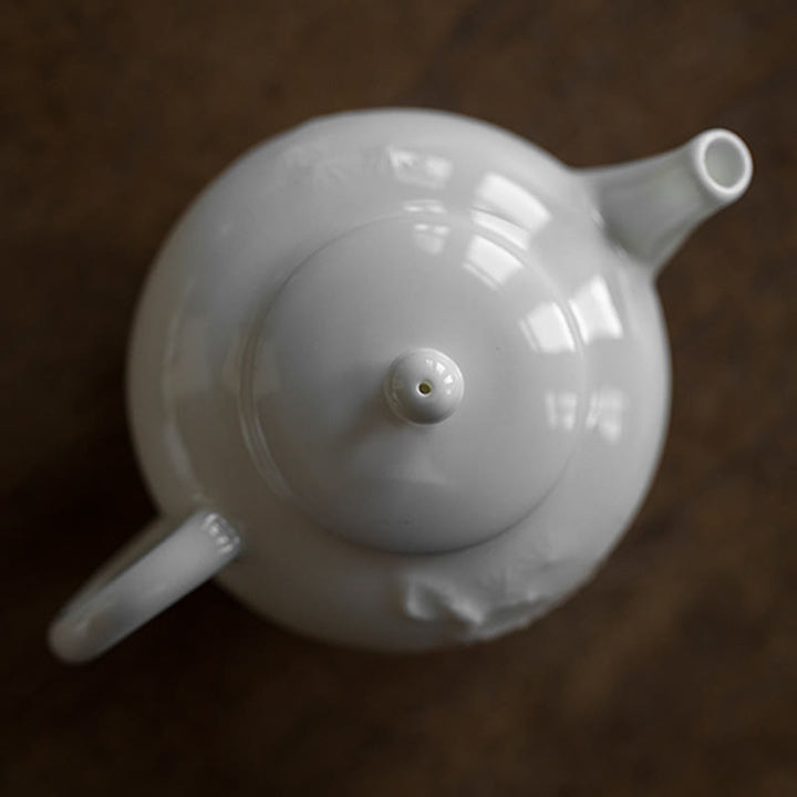 White Plum Pine Bamboo Engraved Design Ceramic Teapot