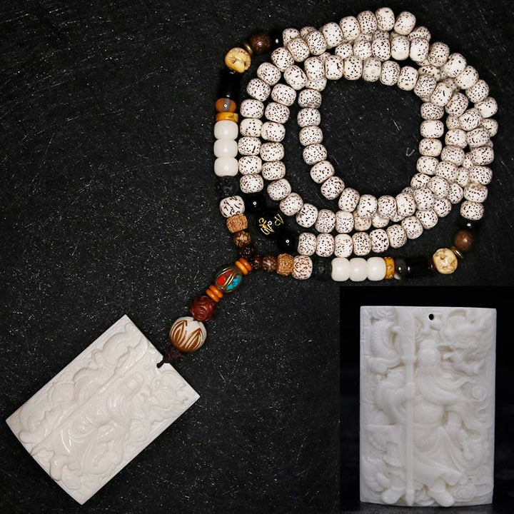 108 Mala Beads Bodhi Seed Yak Bone Avalokitesvara Lucky Pixiu Guan Gong Buddha Demon Peace Tassel Bracelet