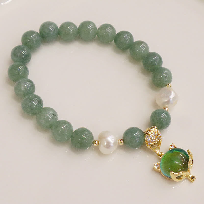 Buddha Stones Jade Pearl Color-Changing Fox Charm Luck Bracelet