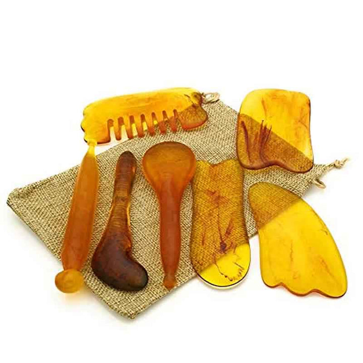 7Pcs Resin Amber Gua Sha Board Massage Scraping Tool Sett (Extra 30% Off | USE CODE: FS30)