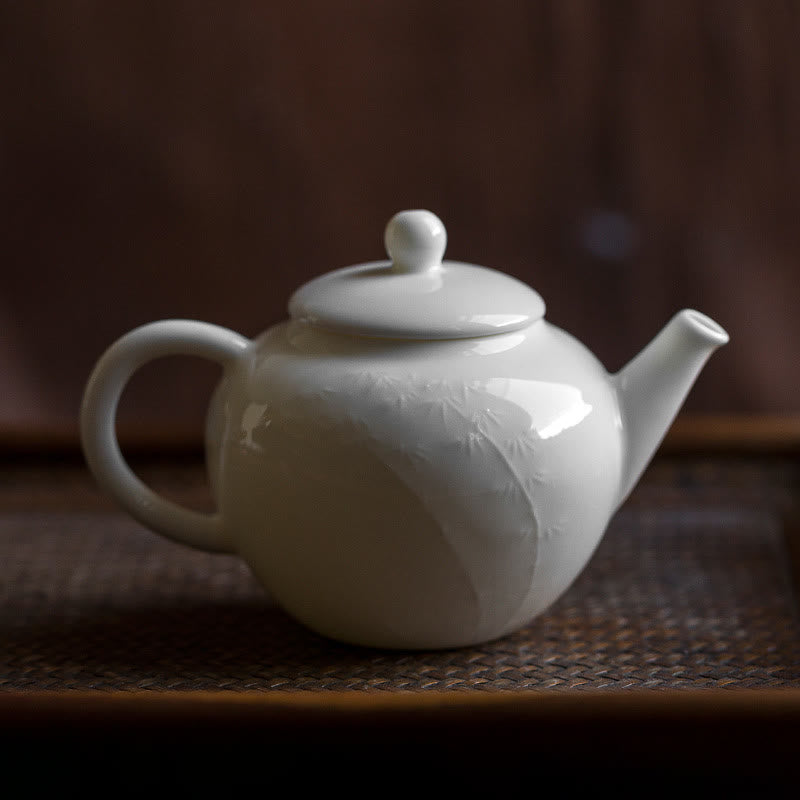 White Plum Pine Bamboo Engraved Design Ceramic Teapot