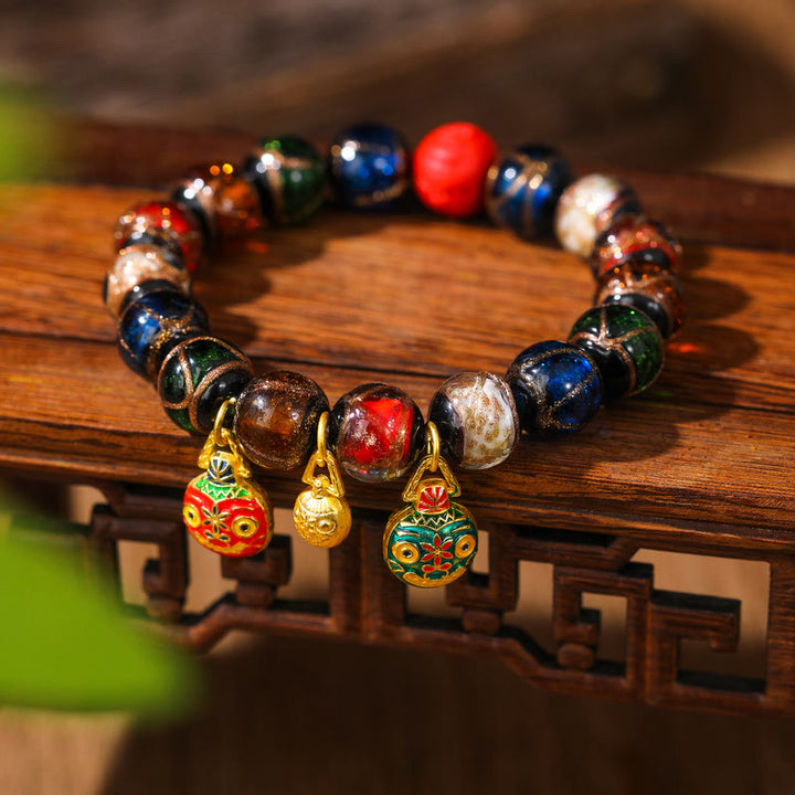 Gold Swallowing Beast Family Colorful Cinnabar Bead Bracelet