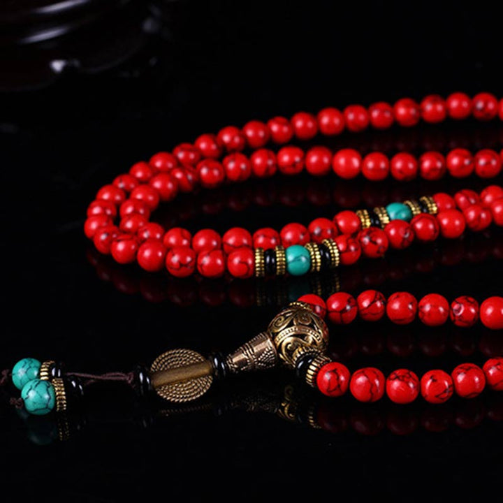 Buddha Stones Tibetan Mala Red Turquoise Lucky Necklace Bracelet