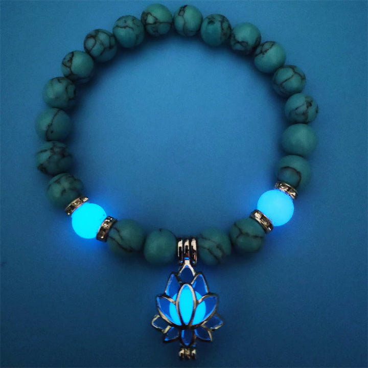 Buddha Stones Tibetan Turquoise Glowstone Luminous Bead Lotus Protection Bracelet