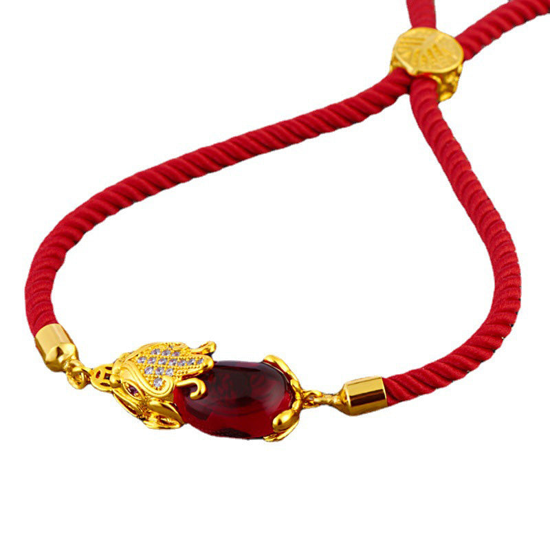 Buddha Stones Wealth Attractor Red Agate Pixiu Red String Bracelet