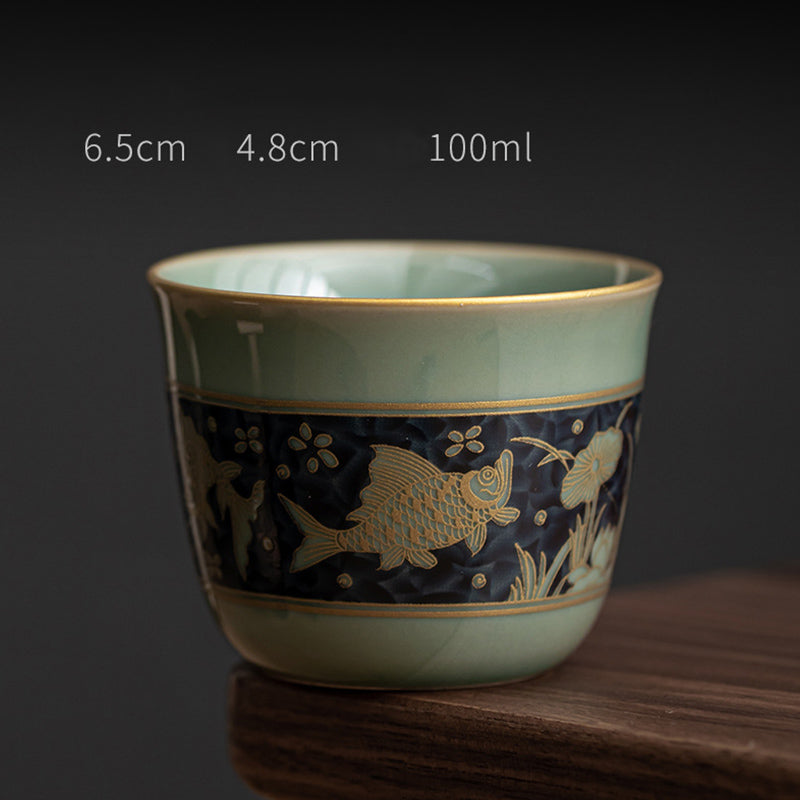 Buddha Stones Butterfly Flower Lotus Koi Fish Plum Blossom Ceramic Teacup Kung Fu Tea Cup 100ml