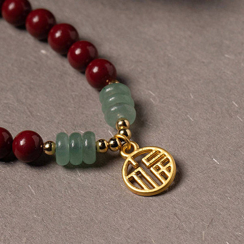 Buddha Stones Cinnabar Green Aventurine Luck Blessing Bracelet