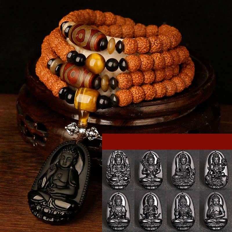 Tibet 108 Mala Beads Rudraksha Bodhi Seed Chinese Zodiac Natal Buddha Wealth Charm Bracelet