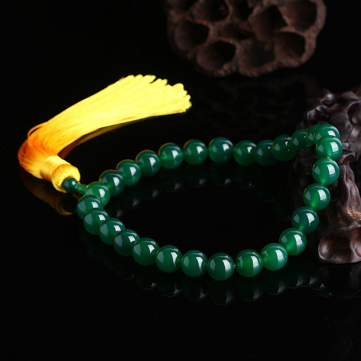 Natural Green Agate Wrist Mala Power Tassels Pocket Mala Car Decoration