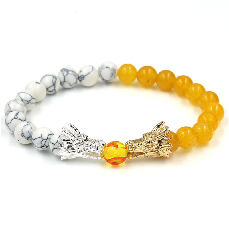 Buddha Stones White Turquoise Lava Rock Dragon Blessing Beaded Bracelet