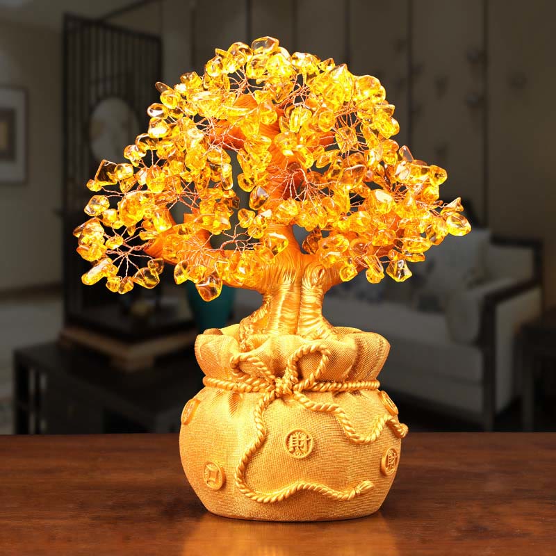 Buddha Stones Natural Citrine Money Tree Gemstone Ornament - Feng Shui for Prosperity