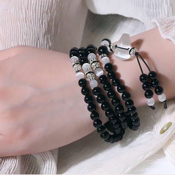 Black Onyx White Crystal Bead Meditation Bracelet