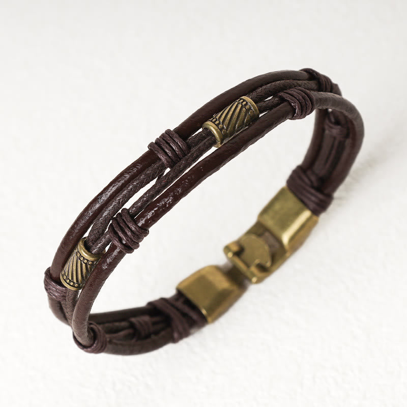 Buddha Stones Vintage Leather Wrist Band Brown Rope Layered Bracelet Bangle