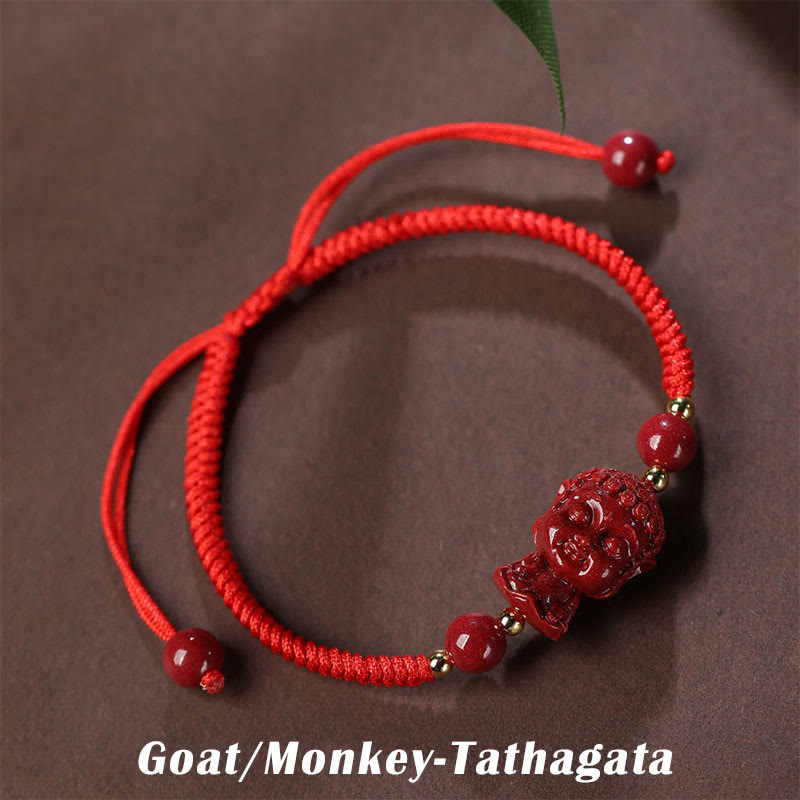 Buddha Stones Chinese Zodiac Natal Buddha Cinnabar Amulet Blessing String Bracelet