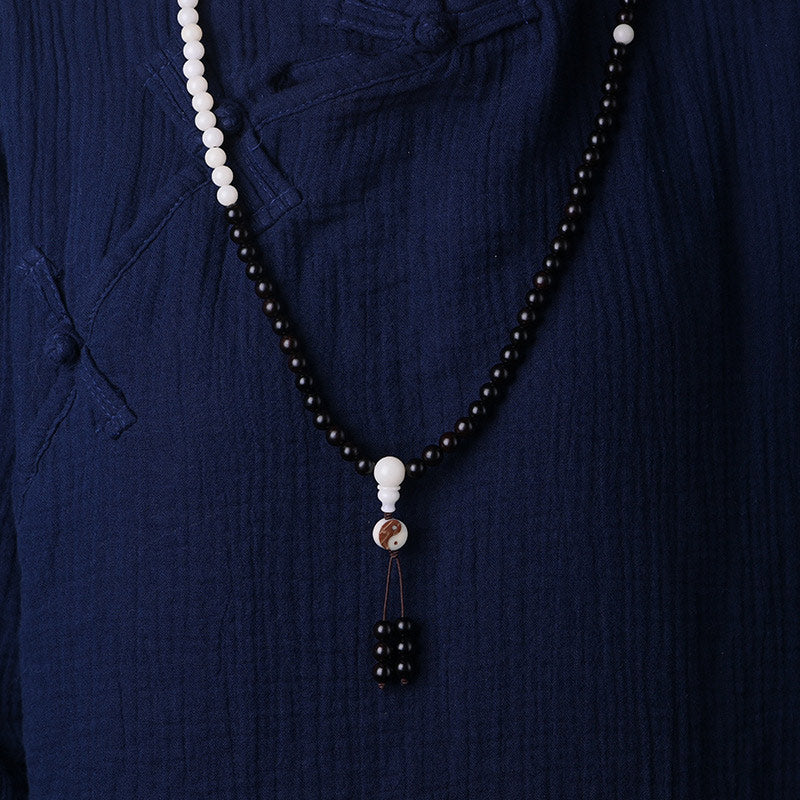 Buddha Stones Ebony YinYang Protection Necklace Mala