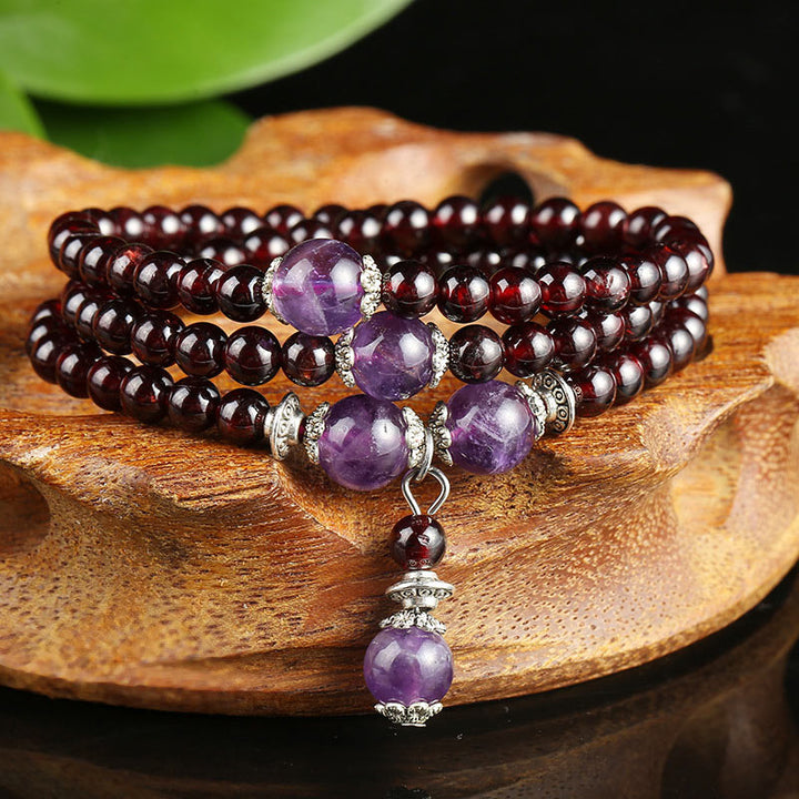 Buddha Stones Natural Garnet Amethyst Protection Bracelet