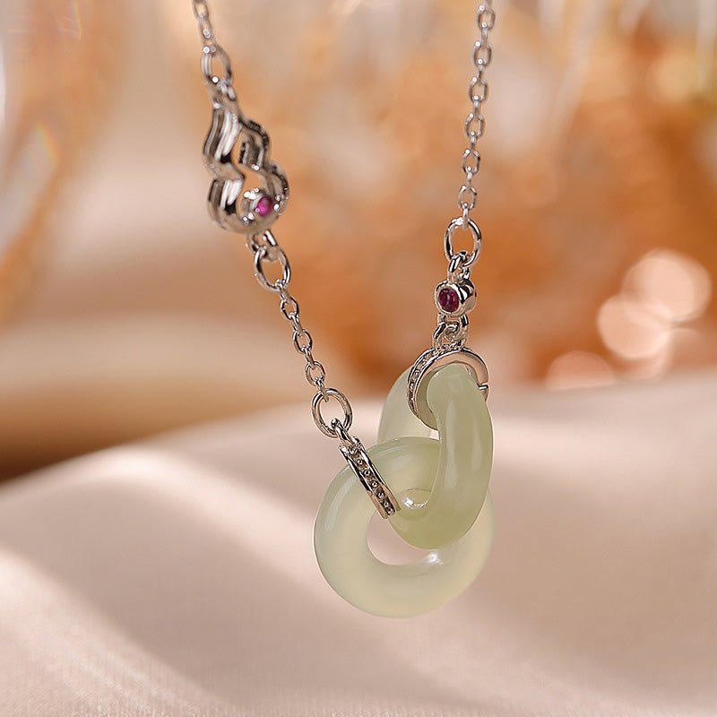 925 Sterling Silver Round Jade Luck Prosperity Necklace Chain Pendant