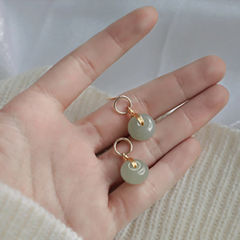 Round Jade Peace Buckle Luck Drop Earrings