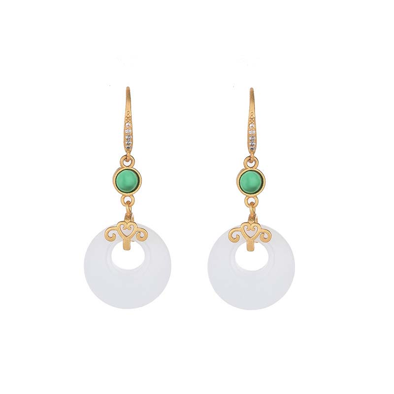 FengShui White Jade Blessing Drop Earrings