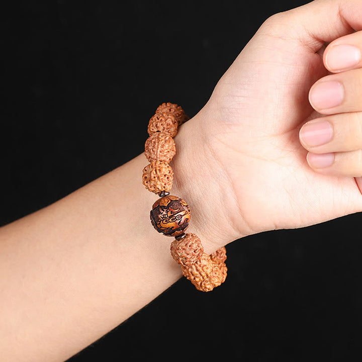 Buddha Stones Tibet Rudraksha Bodhi Seed PiXiu Copper Coin Wealth Luck Bracelet