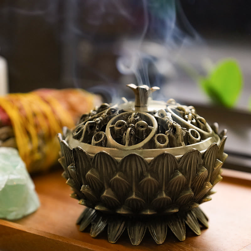 Buddha Stones Tibetan Lotus Shaped Purify Incense Burner