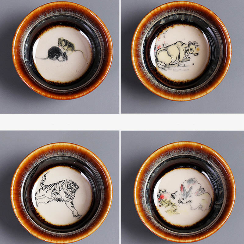 Buddha Stones 12 Chinese Zodiac Pattern Ceramic Teacup Kung Fu Jian Chinese Zhan Tea Cup 73ml