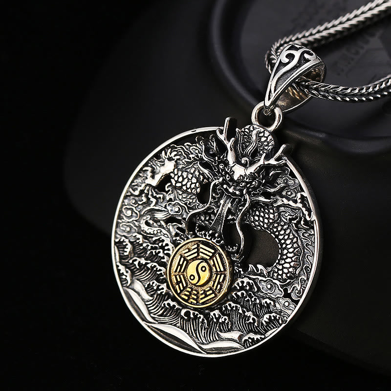 Buddha Stones Dragon Waves Yin Yang Bagua Luck Strength Necklace Pendant