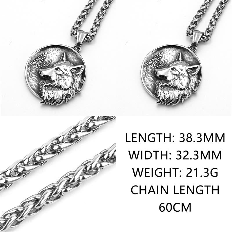 Buddha Stones Vintage Wolf Head Pattern Design Titanium Steel Balance Necklace Pendant