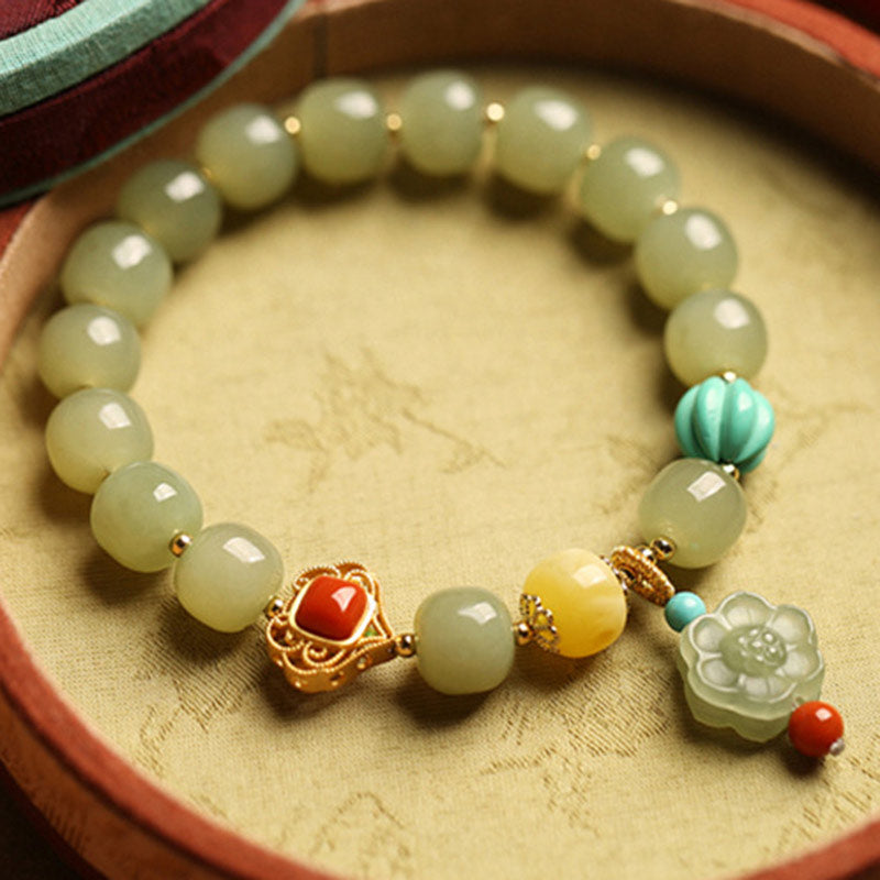 Jade Amber Lotus Bead Luck Bracelet