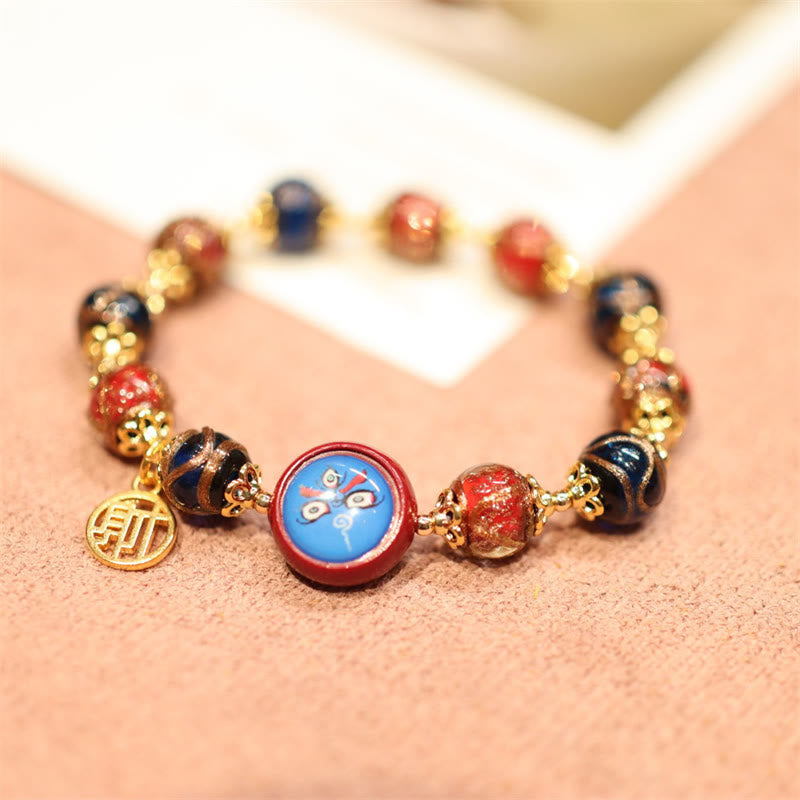 Tibetan Gold Swallowing Beast Family Five God Of Wealth Thangka Fortune Bead Bracelet