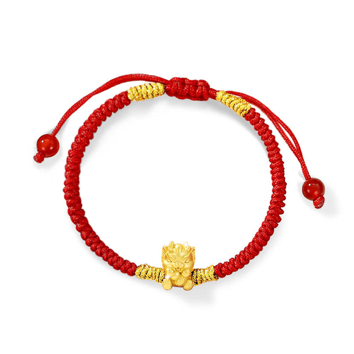 Buddha Stones 999 Sterling Silver Copper Coin Fortune Dragon Fu Character Luck Handcrafted Red String Braided Bracelet