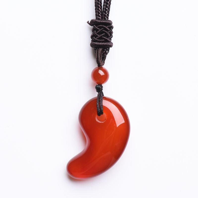 Red Agate Green Agate Moon Pattern Confidence Calm Necklace