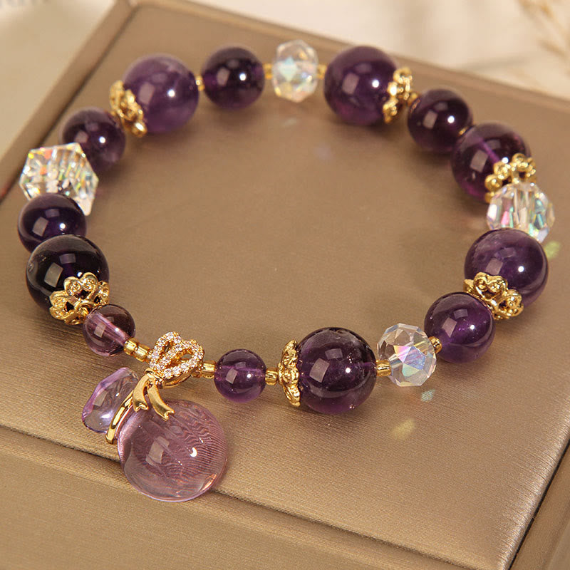 Buddha Stones Natural Amethyst Crystal Money Bag Charm Positive Bracelet