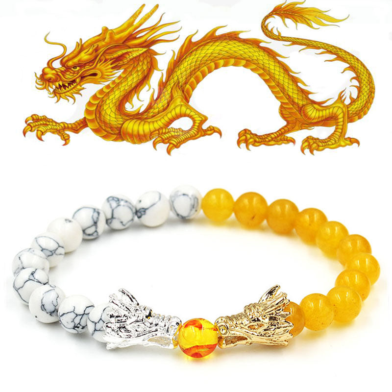 Buddha Stones White Turquoise Lava Rock Dragon Blessing Beaded Bracelet