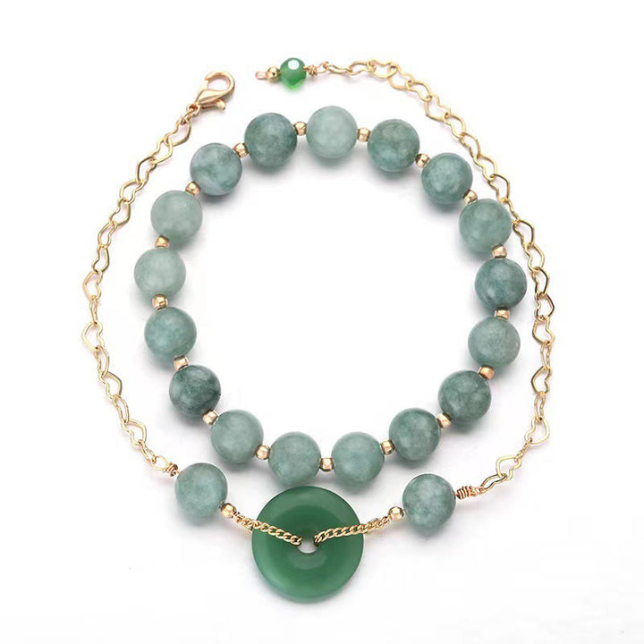 2Pcs Round Jade Peace Buckle Prosperity Luck Bracelet