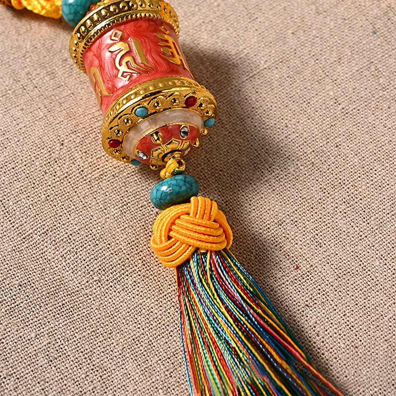 Tibet Om Mani Padme Hum Prayer Wheel Colorful Tassels Bag Car Hanging Decoration