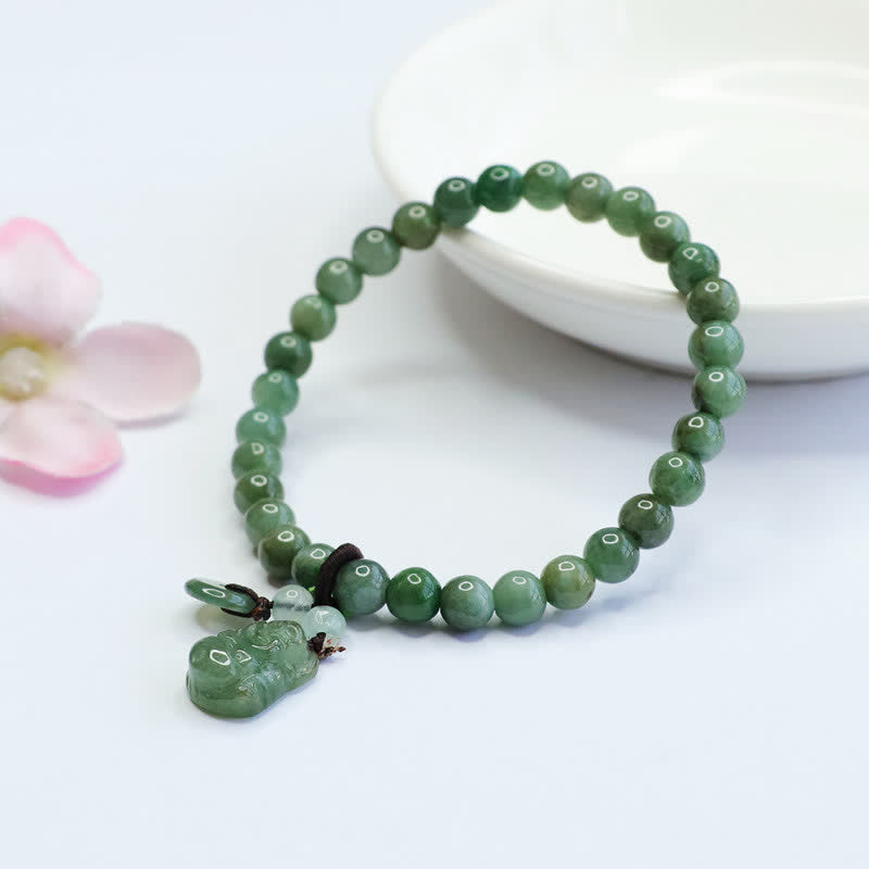 Buddha Stones Laughing Buddha Cyan Jade Healing Bracelet