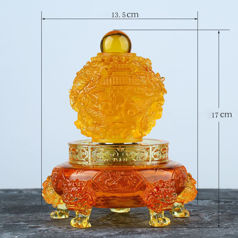 Feng Shui Auspicious Dragon Handmade Liuli Crystal Rotatable Art Piece Luck Home Office Decoration