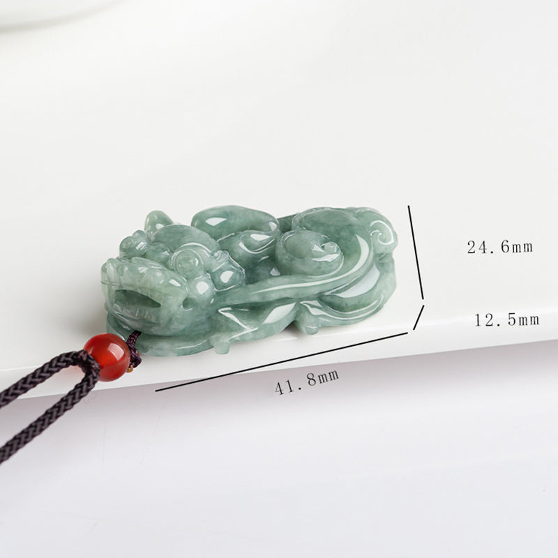 Buddha Stones Jade PiXiu Wealth Luck String Necklace Pendant