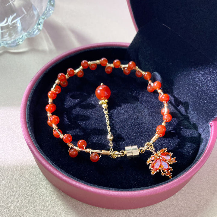 Buddha Stones Red Maple Leaf Luck Charm Bracelet